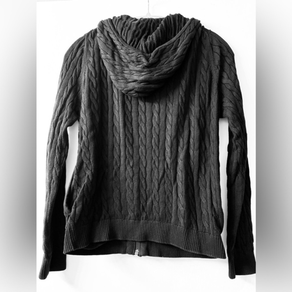 Lacoste Women’s Cable Knit Zip-Up Hoodie Cardigan, Cotton, Black, Sz 44 (=Large) - Picture 8 of 10